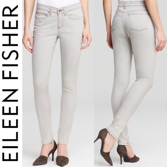 EILEEN FISHER Garment Dyed Light Wash Skinny Organic Cotton Jeans R16MDN Size 6 - Picture 1 of 15
